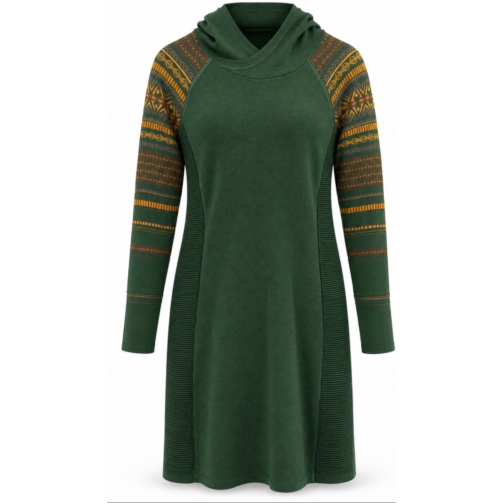 Krimson Klover Mover Maker Sweater Dress L Merino Wool Fair Isle Hooded Fall